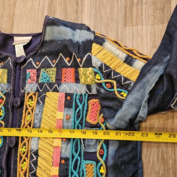 Vtg Coldwater Creek Embroidered Jacket Womens L Patchwork Beaded Artsy Cottage - Picture 9 of 10